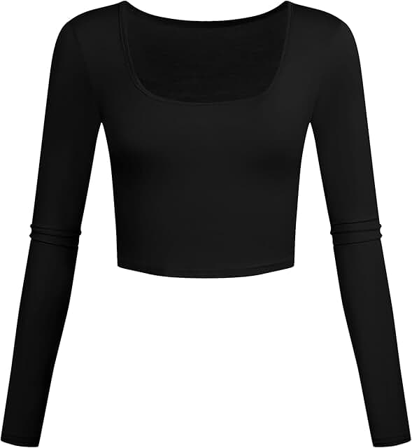 Lightweight Square Neck Long Sleeve Crop Top for Women