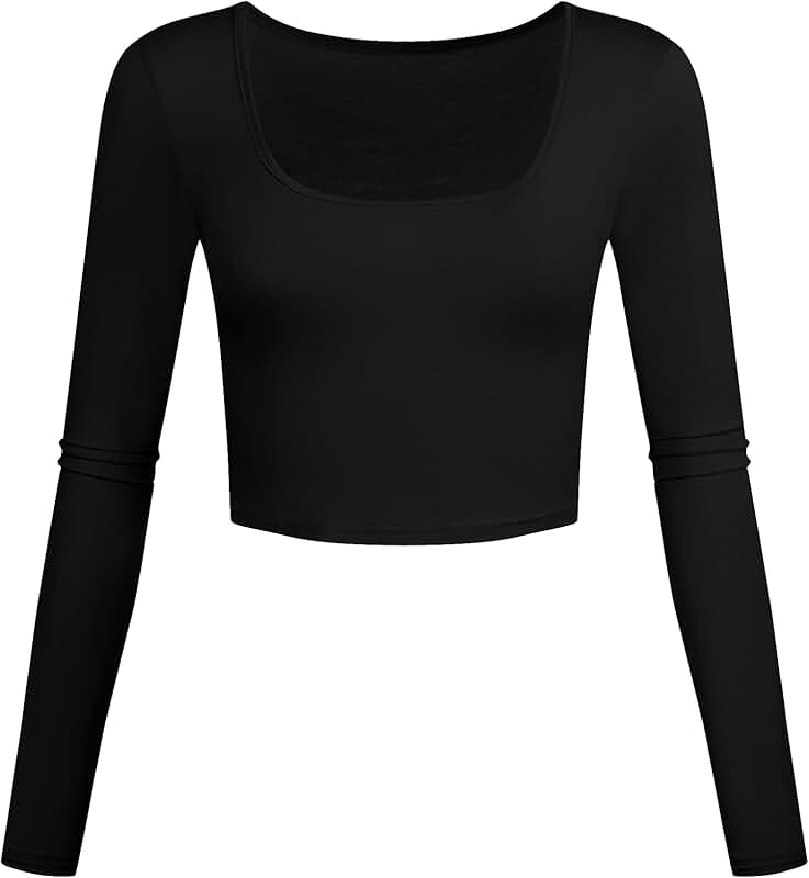 Lightweight Square Neck Long Sleeve Crop Top for Women