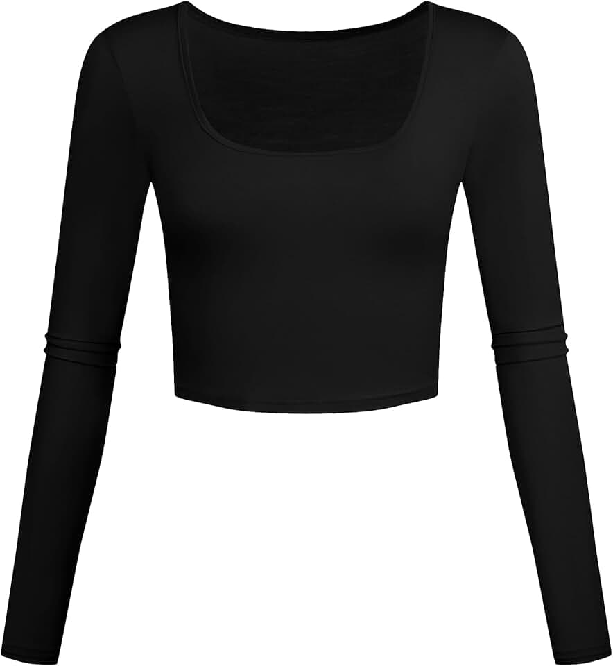 Lightweight Square Neck Long Sleeve Crop Top for Women
