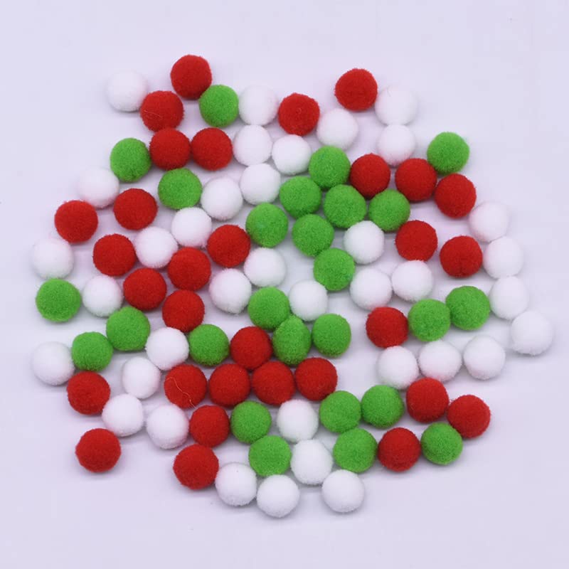 600 10mm Felt Pom Poms Red Green White