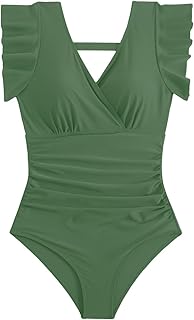 Women's Ruffle V-Neck Tummy Control Swimsuit