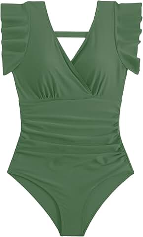 Women's Ruffle V-Neck Tummy Control Swimsuit