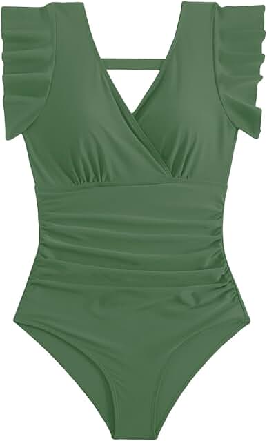 Women's Ruffle V-Neck Tummy Control Swimsuit