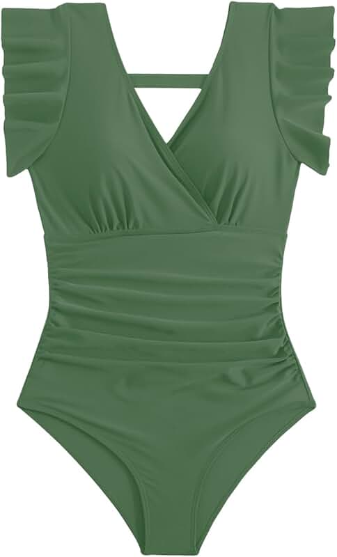 Women's Ruffle V-Neck Tummy Control Swimsuit