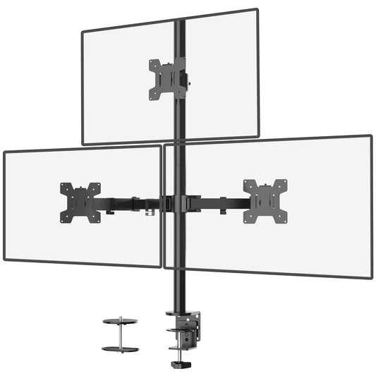 Triple monitor desk mount for three screens up to 27 inches