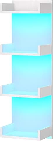 White 4-Tier Floating Wall Shelves with LED Lights
