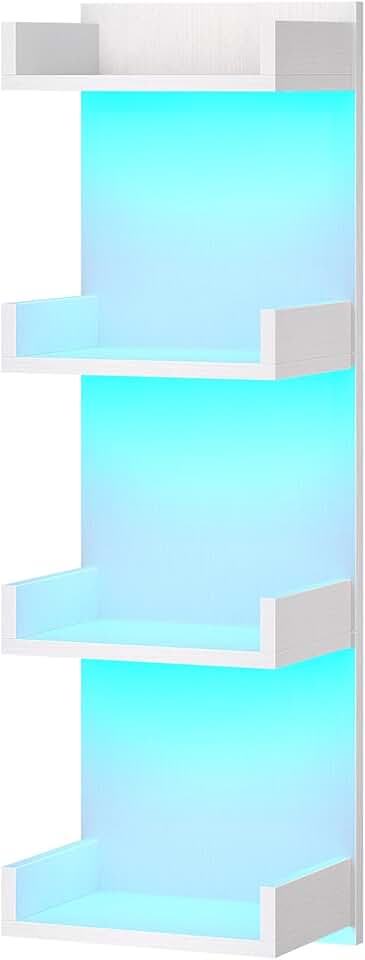 White 4-Tier Floating Wall Shelves with LED Lights