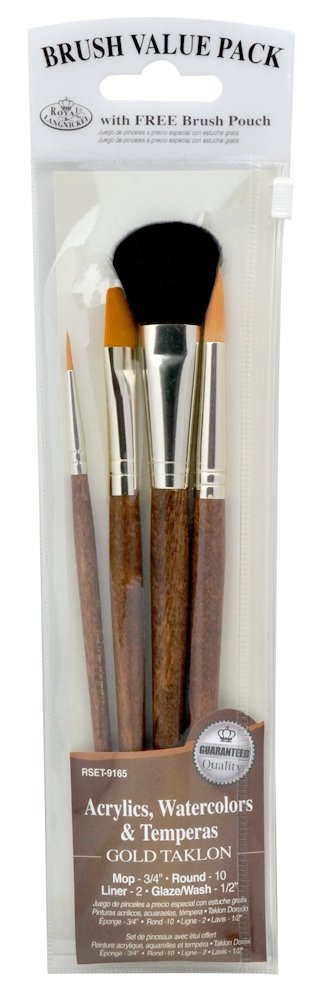 Gold Taklon Brush Set with Wallet, 4-Piece