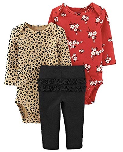 Carter s 3 Piece Leopard   Floral Bodysuit Pant Set  Red Black