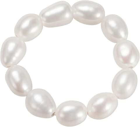 Handmade White Pearl Bead Elastic Ring for Women