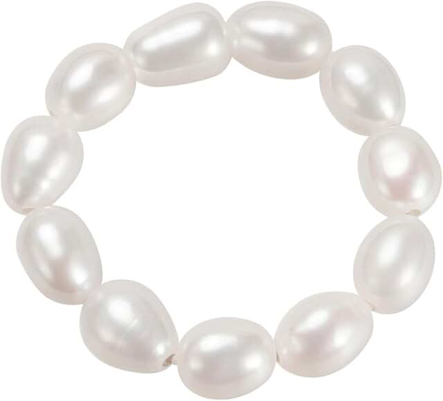 Handmade White Pearl Bead Elastic Ring for Women