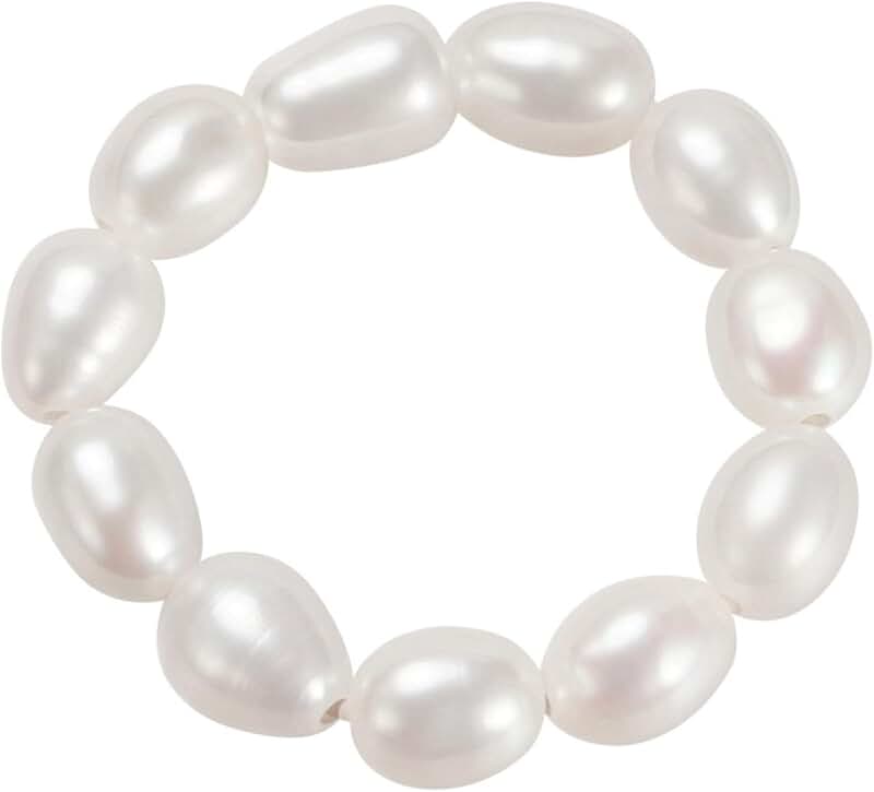 Handmade White Pearl Bead Elastic Ring for Women