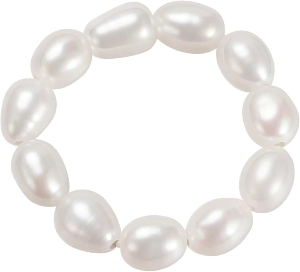 Handmade White Pearl Bead Elastic Ring for Women