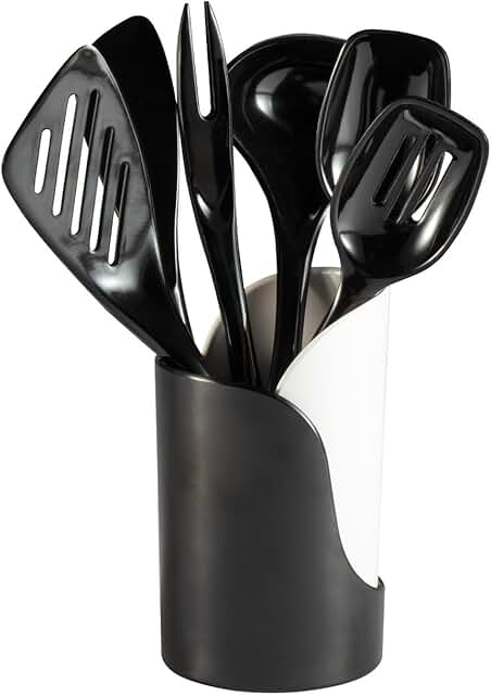 7-Piece Mini Melamine Cooking Utensil Set with Storage Crock