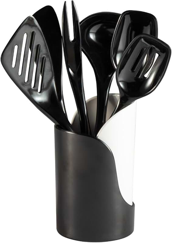 7-Piece Mini Melamine Cooking Utensil Set with Storage Crock