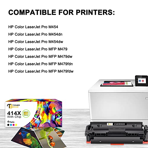 (with Chip) Compatible 414A 414X Cartridge Replacement for HP 414X 414A W2020X Color Laserjet Pro MFP M479fdw M454dw M454dn M479fdn Printer Ink (Black Cyan Magenta Yellow, 4-Pack)