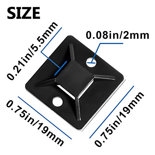 Zip Tie Mount 3/4" Black Small Wire Tie Adhesive Mounting, 100 Pieces for Wire Clips Cable Management Cable Tie Anchors ,Durability Pro-grade UV Wire Holder