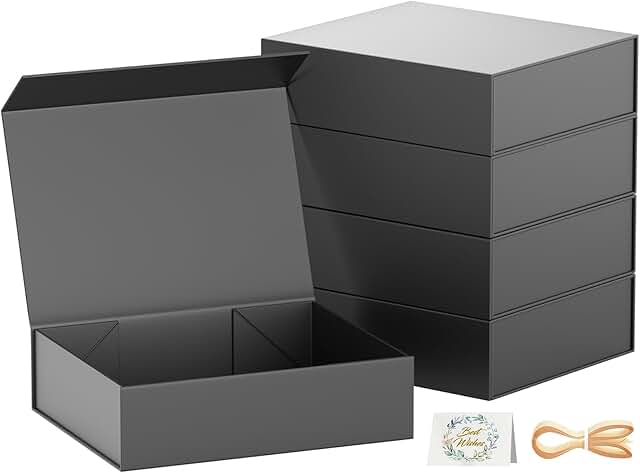 Set of 5 black gift boxes with lids, 11.5x7.8x3 inches