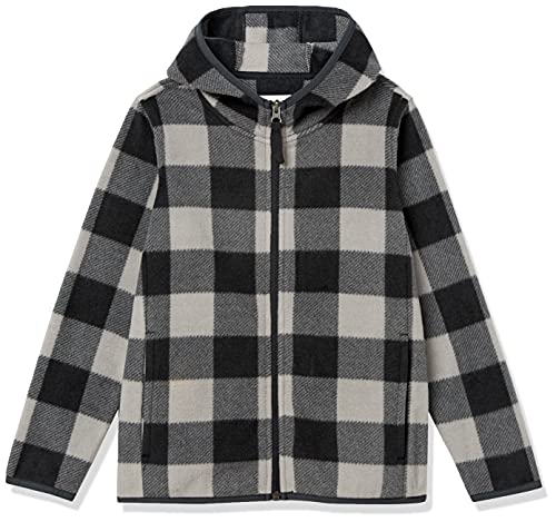 Boys' Polar Fleece Full-Zip Hooded Jacket, Grey, Buffalo Check, Large