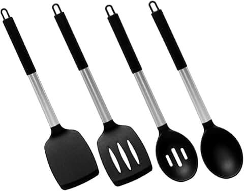 Kitchen cookware and utensil set with spoons and spatulas