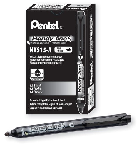 Refillable Black Permanent Marker, Bullet Tip, 12 Pack