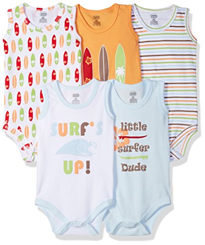 Unisex Baby Cotton Sleeveless Bodysuits, Surfer, 0-3 Months