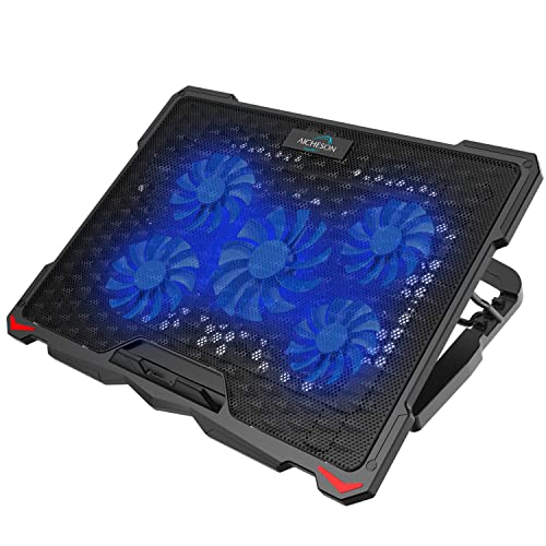 Laptop cooling pad with five fans for up to 17.3-inch notebooks, blue LED lights, two USB ports