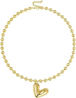 Gold Heart Necklace with Puffy Pendant for Women