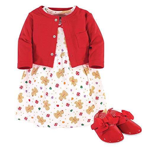 Girl Cotton Dress, Cardigan and Shoe Set, Sugar Spice, 3-6 Months