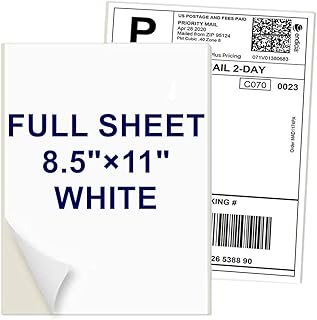 Full Sheet 8.5x11 White Self-Adhesive Labels, 100 Sheets