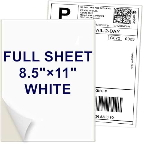 Full Sheet 8.5x11 White Self-Adhesive Labels, 100 Sheets