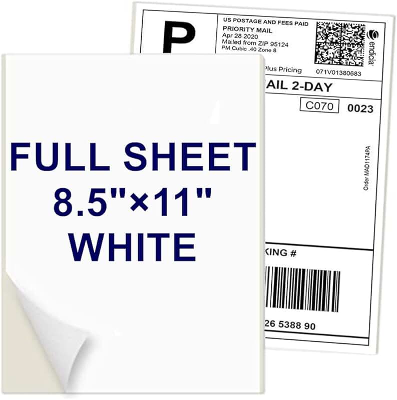 Full Sheet 8.5x11 White Self-Adhesive Labels, 100 Sheets