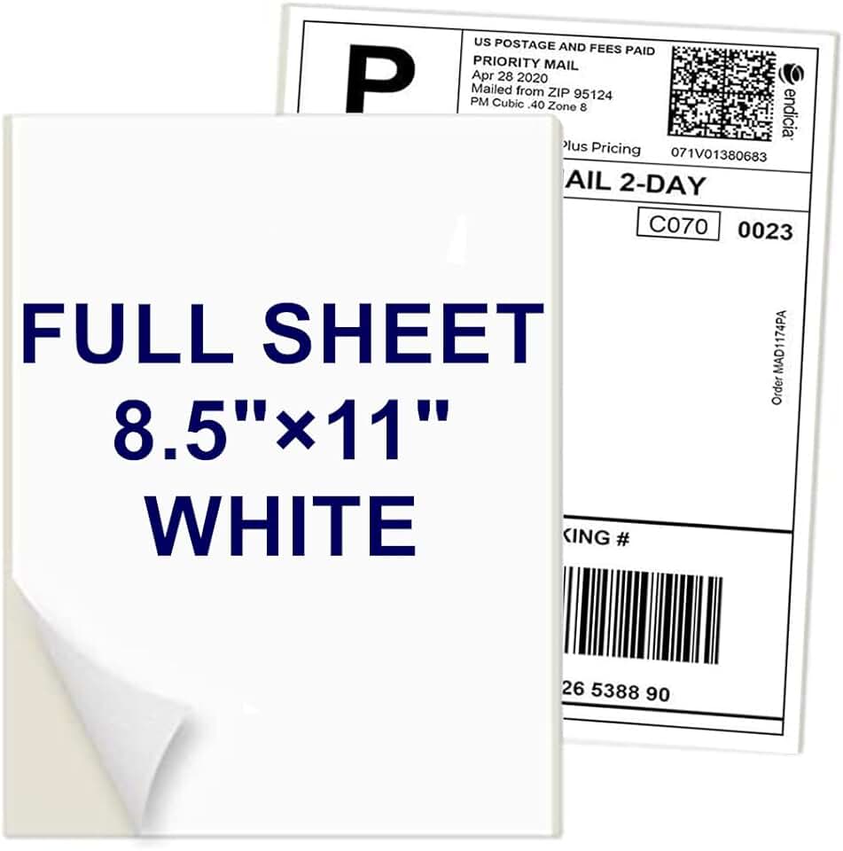 Full Sheet 8.5x11 White Self-Adhesive Labels, 100 Sheets