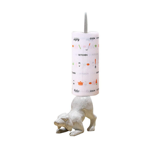Cast Iron Tet Paper Holder Towel Holder Stand for Bathroom Kitchen Desk Dog-White)