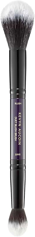 Dual-ended blush and bake brush for blending and pressing