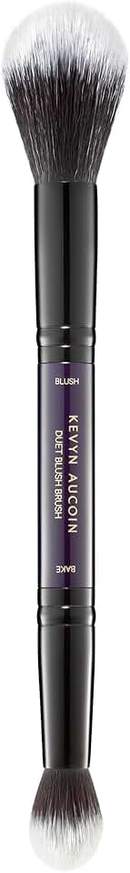 Dual-ended blush and bake brush for blending and pressing