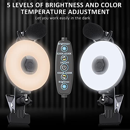 HD 1080P Webcam with Ring Light and Microphone kit, Auto-Focus, Adjustable Brightness,Video Cam Clip on for Online Learning, Zoom Meeting,Live, PC Desktop Computer(Not Suitable for laptops)