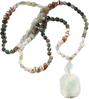 Long Natural Stone Beaded Boho Necklace for Women and Men