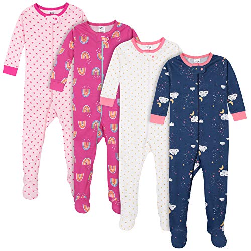 Baby Girls' 4-Pack Footed Pajamas, Dreams Rainbows Pink, 0-3 Months
