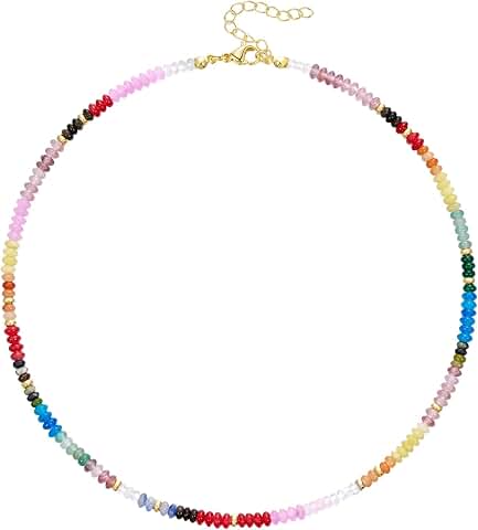 Colorful Beaded Necklace for Women, Boho Gemstone Choker