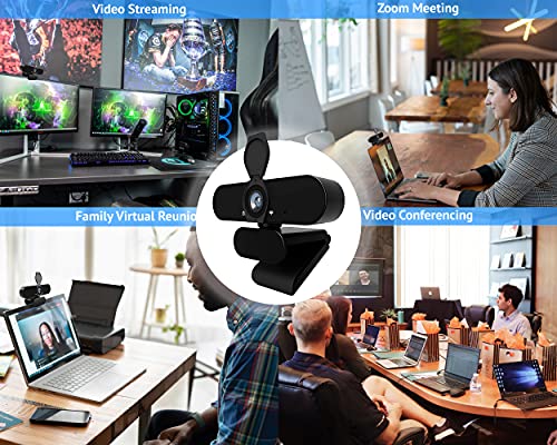Webcam with Microphone & Privacy Cover, Full HD 1080P/30fps USB Streaming Web Camera for Desktop PC, Laptop & Mac, 110 Degree Wide Angle & Noise Cancellation Face Cam for Video Recording