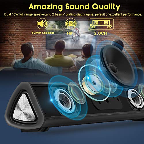 Bluetooth Sound Bar Computer Speaker Wired Wireless Soundbar Home Theater for Desktop/Laptop PC/Projectors/Smartphone/TV, 20W, Remote Control
