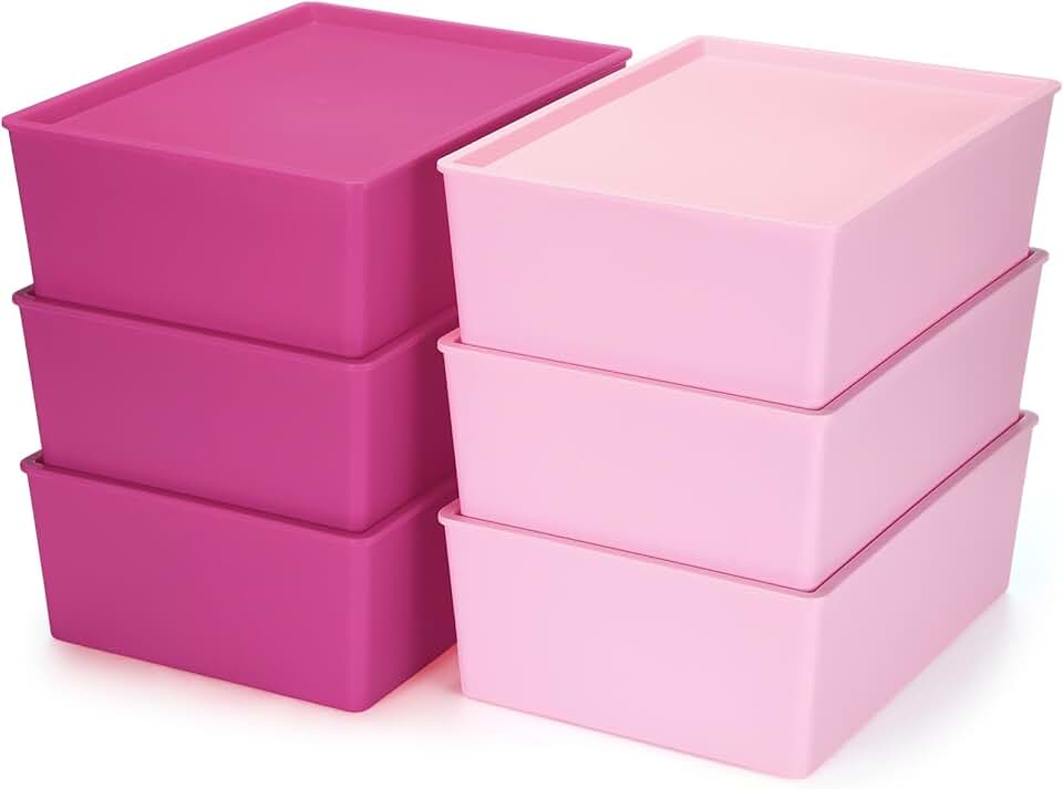 Six Large Plastic Storage Bins with Lids