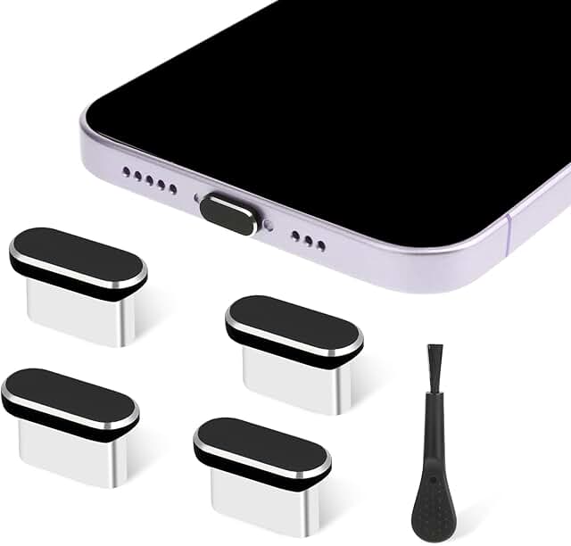 Set of 4 Type C Dust Plug Covers with Cleaning Brush