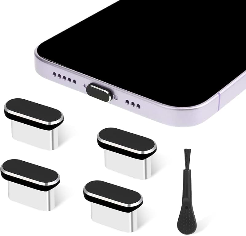 Set of 4 Type C Dust Plug Covers with Cleaning Brush