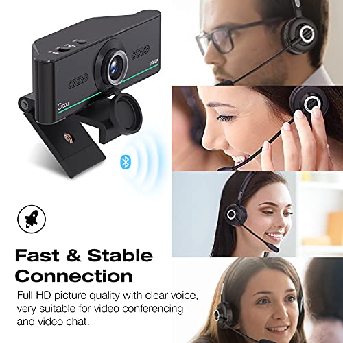 1080P Bluetooth Webcam with Bluetooth Headset, HD Webcam USB Web Camera with Microphone, Plug and Play, Streaming Webcam for Zoom Meeting Skype Facetime Teams, PC Mac Laptop Desktop