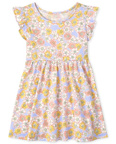 Baby and Toddler Girls Floral Babydoll Dress, Soft Fern, 9-12 Months