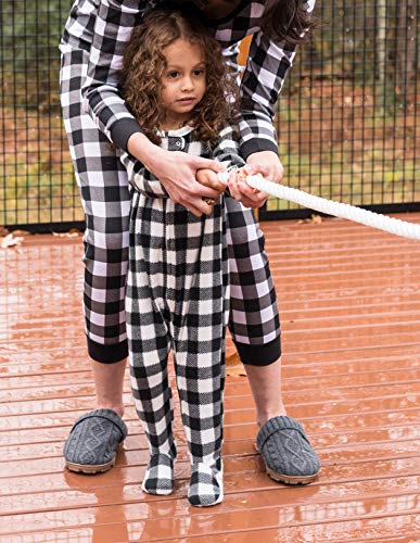 Kids & Toddler Boys Girls Footed Fleece   Pajama Black & White Plaid (Size 3-6 Months)