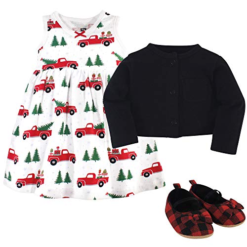 Girl Cotton Dress, Cardigan and Shoe Set,   Tree, 3-6 Months