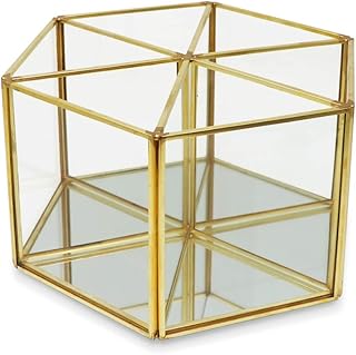 Rotating 6-Compartment Makeup Brush Holder with Mirror